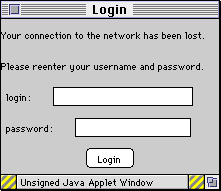 Your connection to the network has been lost. Please retype your user name and password.
