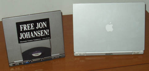 Dell Latitude with Free Jon Johansen sticker and Apple PowerBook